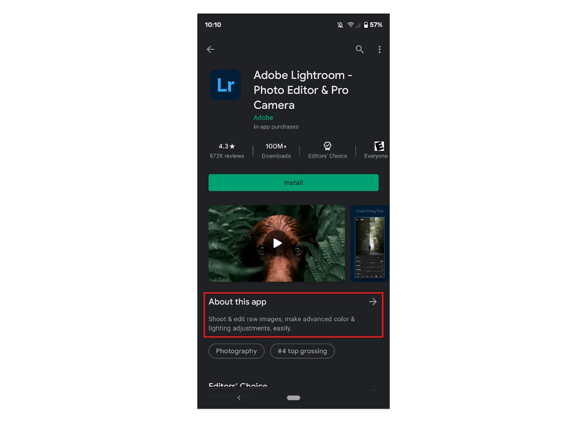 Adobe Lightroom uses a strong short description on Android with relevant keywords